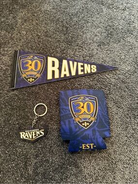 Baltimore Ravens 30th Season Flock Exclusive Pennant Koozie Keychain Bundle NEW